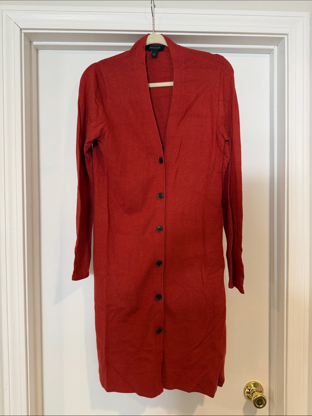 Ann Taylor Long Burnt Orange Button-Front Cardigan